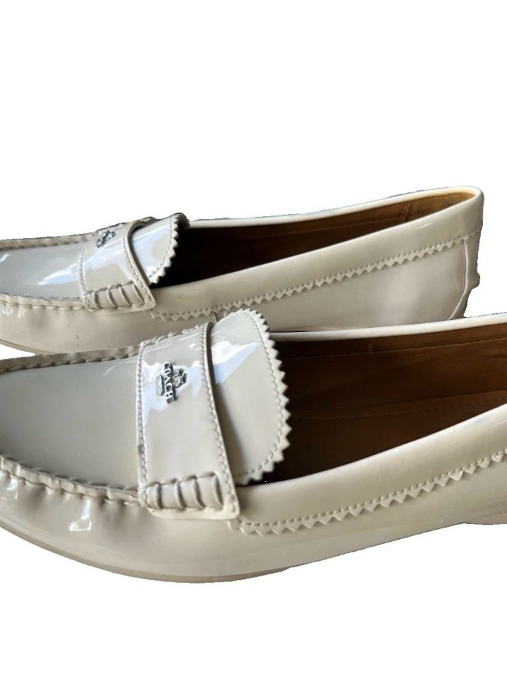 Coach Loafer Flats Shoes Women’s Size 9 Cream Patent Leather Odette Scallop - Picture 7 of 8